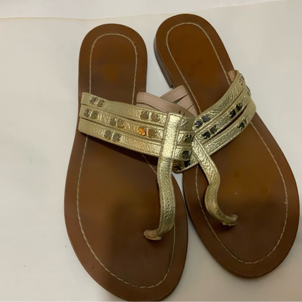 Kate Spade Carol Gold Thong Sandal with Gold Tone Spade Hardware Size 7